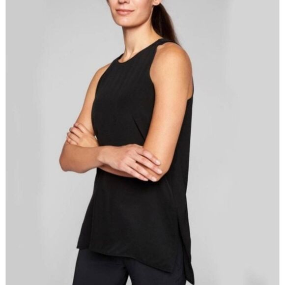 ATHLETA Breezy Black Silk Like Sleeveless Tank Top Size Medium - Picture 1 of 3